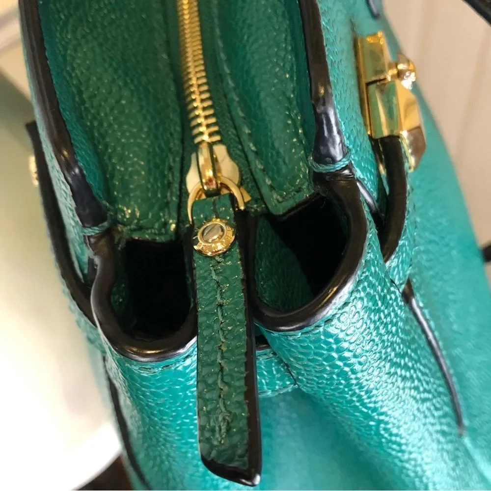HENRI BENDEL Teal Caviar Carlyle Leather Tote Shoulder Bag Wallet & Strap SET